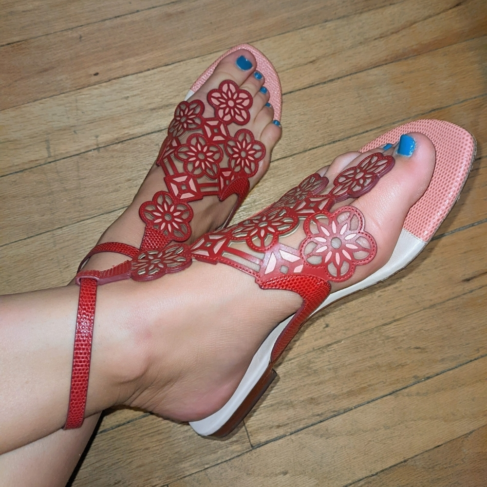 FENDI laser cut flower thong flat sandals